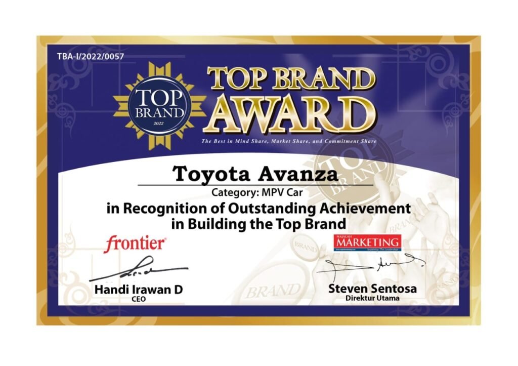 Toyota Avanza Raih Top Brand Award 2022